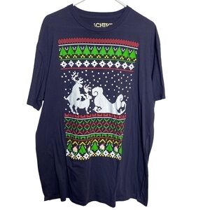 Chive Tees Naughty Reindeer Christmas T-shirt Navy Blue Size XXL